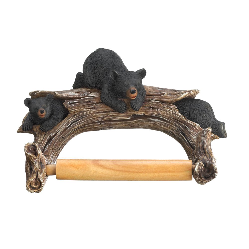 Rustic Toilet Paper Holder, Decorative Black Bear Unique Toilet Paper