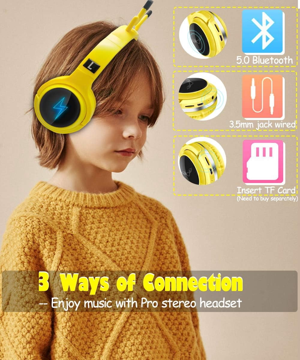Wireless Headset Cat Ears LED Luminous Bluetooth Foldable Headset with Microphone