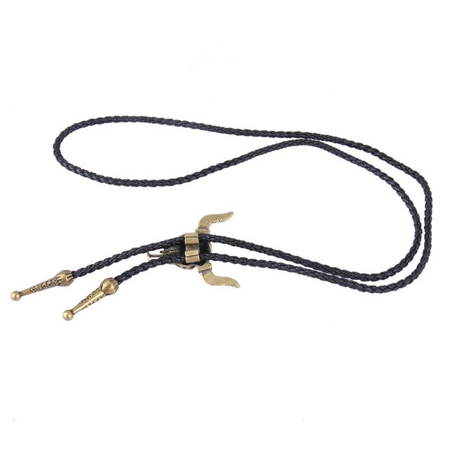 Minnieouse Fashion Western Longhorn Cow Skull Leather Necktie Bronze Tie Bolo Accesorios de disfraces