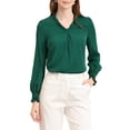 thumbnail image 1 of Blusa de manga larga con cuello en V y dobladillo redondo INSPIRE CHIC para mujer XL verde, 1 of 6