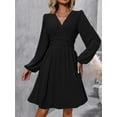 thumbnail image 2 of Women V-Neck Dot Jacquard Spring And Autumn Long-Sleeved A-Shaped Waist Puff Sleeve Dress, 2 of 5