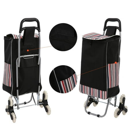 Rolling Carrier - Double Basket Black Folding Utility Cart Rolling Storage Shopping Carrier Waterproof Stainless Steel HPPY