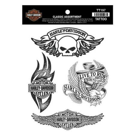 Harley-Davidson Temporary Tattoos, Classic Tattoo Assortment, Black TT197, Harley