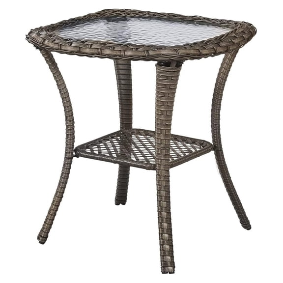Patio Tables Wicker Side Table - Rattan End Table with Glass Top for Outdoor Outside Patio Porch Deck Square Mixed-Grey