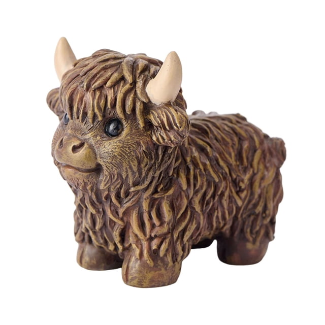 Cow Resin Statue Delicate Simulation Decoration Scottish Style Standing Posture/lying Posture Four Colors Optional