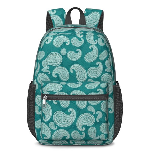 Paisley and Damask Green Pattern 17" Waterproof Oxford School Backpacks for Teens, S-Shape Padded Straps, for School, Travel, Hiking, Camping