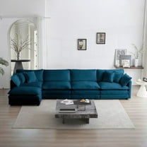 Blue Chenille 5 Seater U Shaped Convertible Sectional Sofa for Living Room - Sturdy Frame & Comfortable Sponge