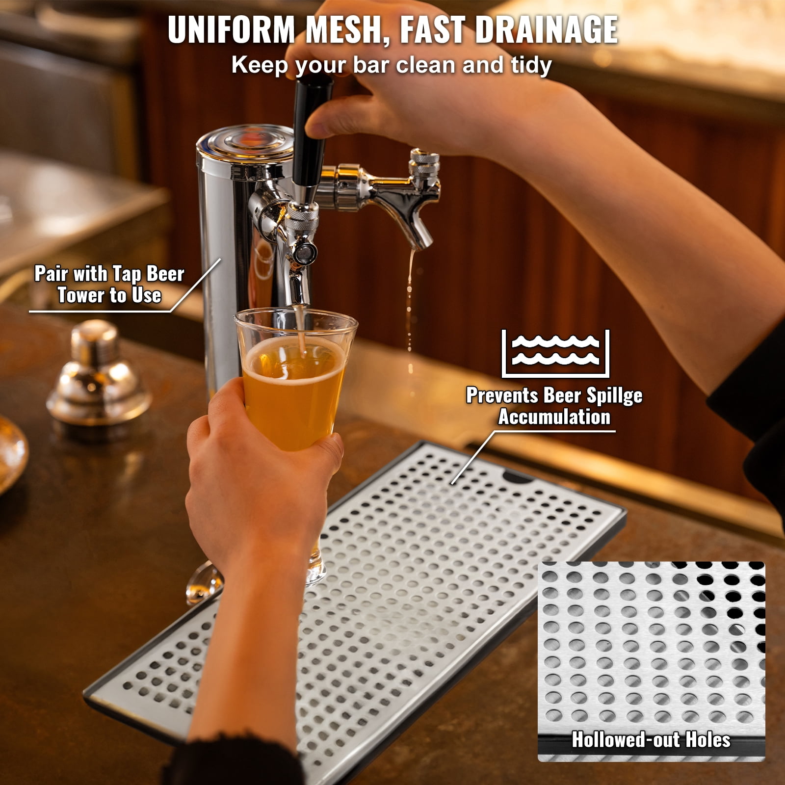 KFFKFF Stainless Steel Beer Drip Tray, Includes 4 Rubber Pads & Removable Top, Durable for Bars, Restaurants, Coffee Shops, and Homes, Resists Temperature Changes