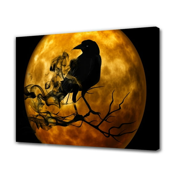 Raven Against the Moon Halloween Canvas Poster Bedroom Decor Sports Landscape Office Room Decor Gift,Frame-style,08x12inch(20x30cm)