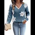 thumbnail image 3 of Suéteres de Cuello en V de Gran Tamaño para Mujer, Suéteres Casuales Sueltos de Larga de Punto Grueso, Suéteres, Tops Azul Agua M, 3 of 8