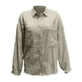 thumbnail image 4 of Baberdicy Distressed Denim Jackets for Women - Fall/Winter Vintage Loose Fit (Oversized, Ragged Hole Design) Green S, 4 of 5