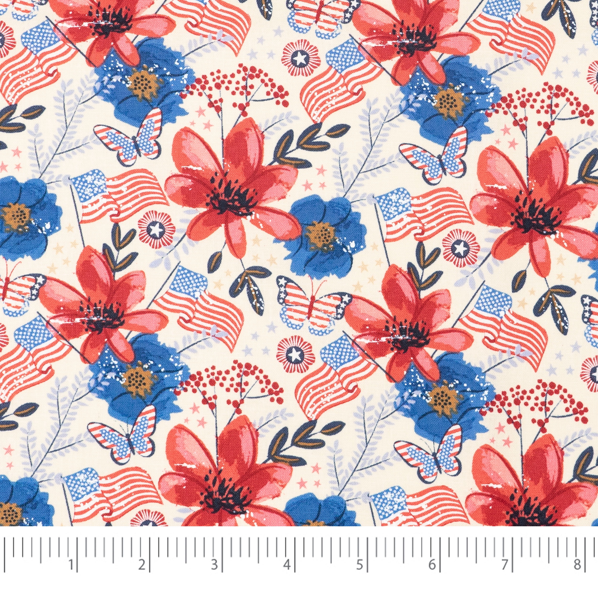 Singer, 100% Cotton, Flags & Flowers, Cut by Yard