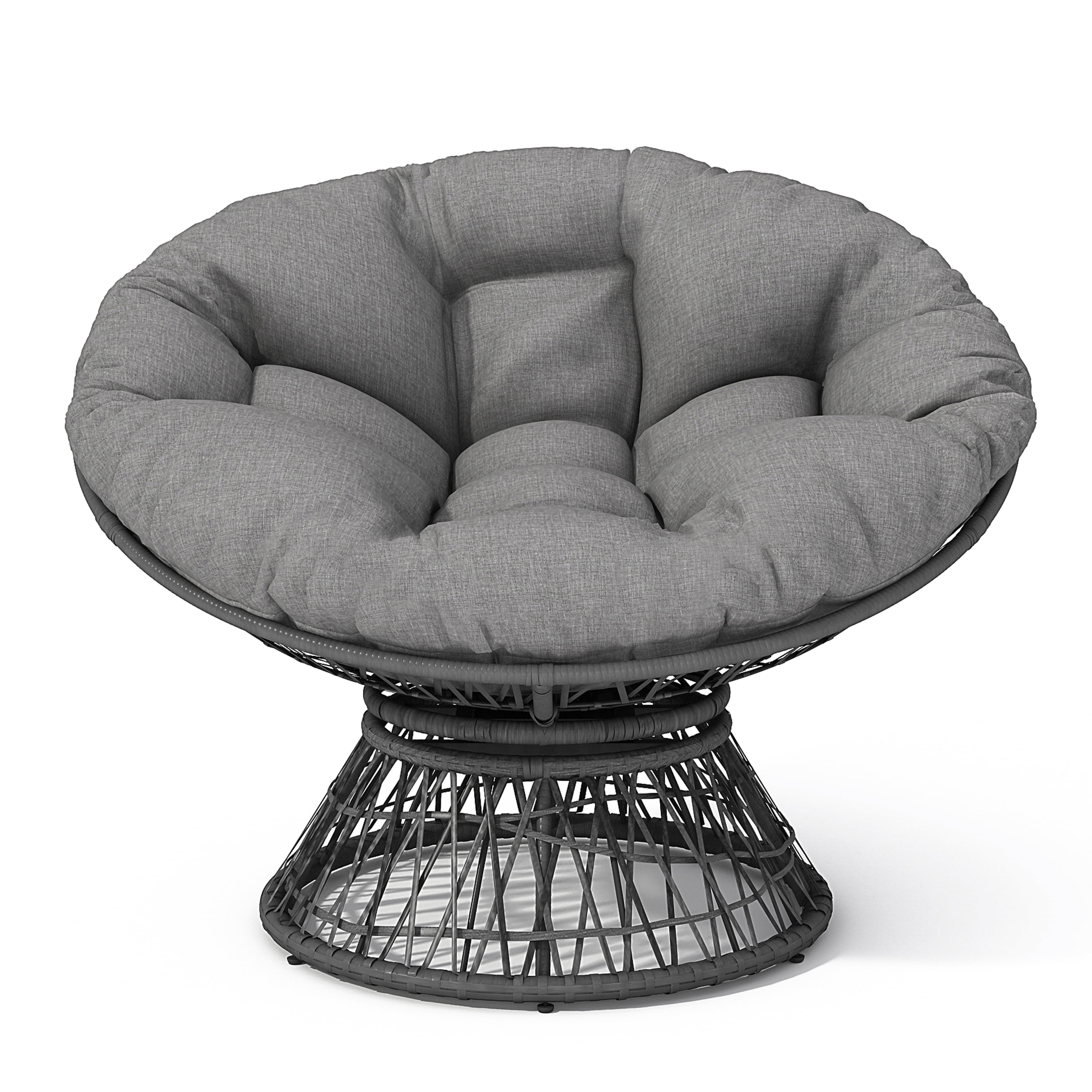 Ergonomic Wicker Chair, 360 Swivel Papasan with Ultra-Thick Polyester Cushion, Water Resistant and Stain Resistant Fabric, Adjustable Feet, 330 Lbs Capacity for Living Room Bedroom Lounge, Gray