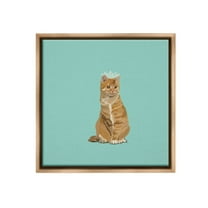 Stupell Industries Royal Tabby Cat Animals & Insects Painting Brown Floater Framed Canvas Art Print Wall Art, 18 x 18