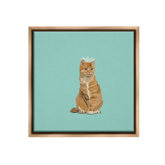 Stupell Industries Royal Tabby Cat Animals & Insects Painting Brown Floater Framed Canvas Art Print Wall Art, 18 x 18