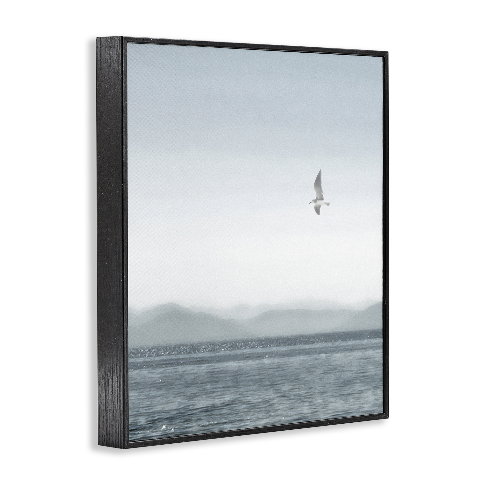 Stupell Industries Lone Gull over Sea Coastal Painting Black Framed Art Print Wall Art, 16 x 20