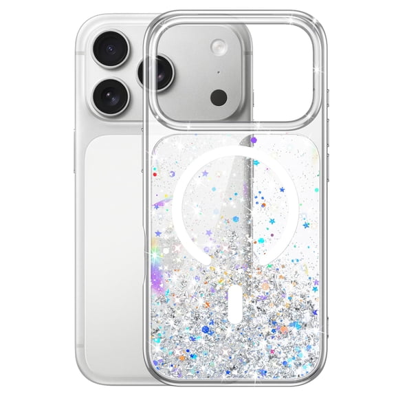 JETech Glitter Case for iPhone 17 Pro Max 6.9-Inch Compatible with MagSafe, Clear Cute Bling Sparkle for Women and Girls, Shiny Shockproof Magnetic Sparkly Phone Cover (Clear)