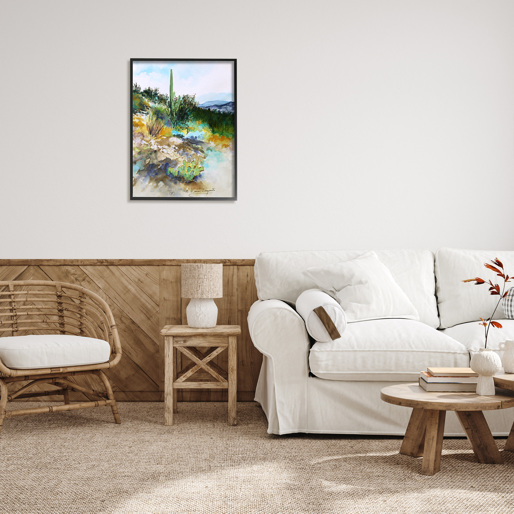Stupell Industries Modern Desert Scenery Nature Painting Black Framed Art Print Wall Art, 24 x 30