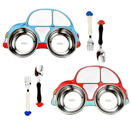 

nbuaila 1 Piece set of Stainless Steel Childrens Dinner Plate Set Compartment Design Anti-rust 304 Baby Food Supplement Bowl Fork Spoon Set