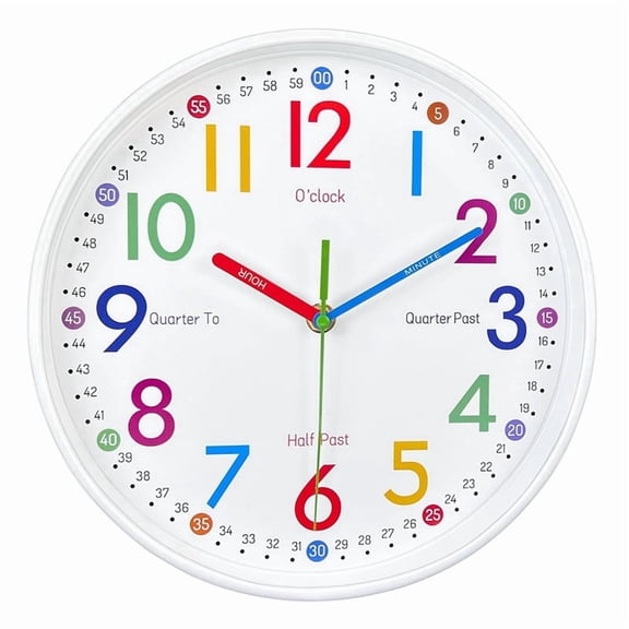 Learning Clock for Kids - Telling Time Easily, Non-Ticking, Battery Operated, Silent, Colorful Teaching Time Clock