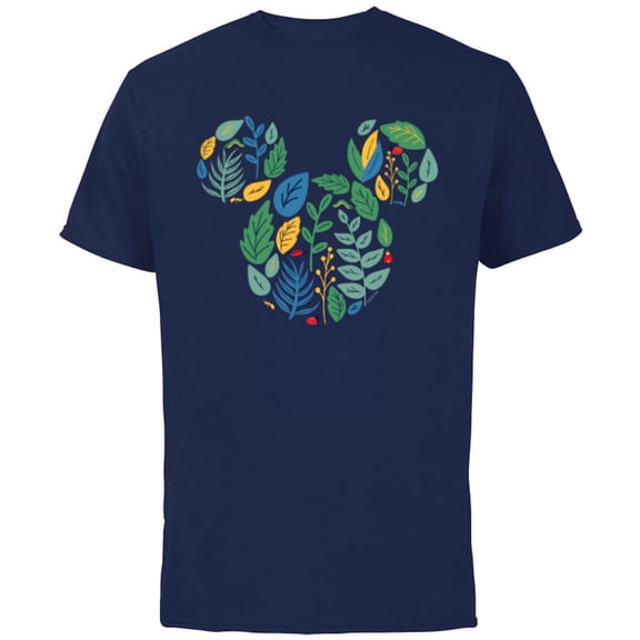 Disney Mickey Mouse Head Shape Icon Botanical Garden Spring - Short Sleeve Cotton T-Shirt for Adults - Customized-Navy