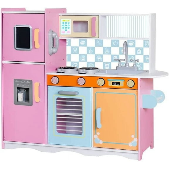 Lil' Jumbl Pretend Colored Wooden Play Kitchen Set with Realistic Sound