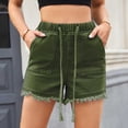 thumbnail image 3 of Bloomae Denim Shorts for Women Casual Drawstring Stretchy Elastic High Waist Comfy Short Jeans Lightweight Frayed Hem Summer Hot Pants with Pockets Army Green M, 3 of 7
