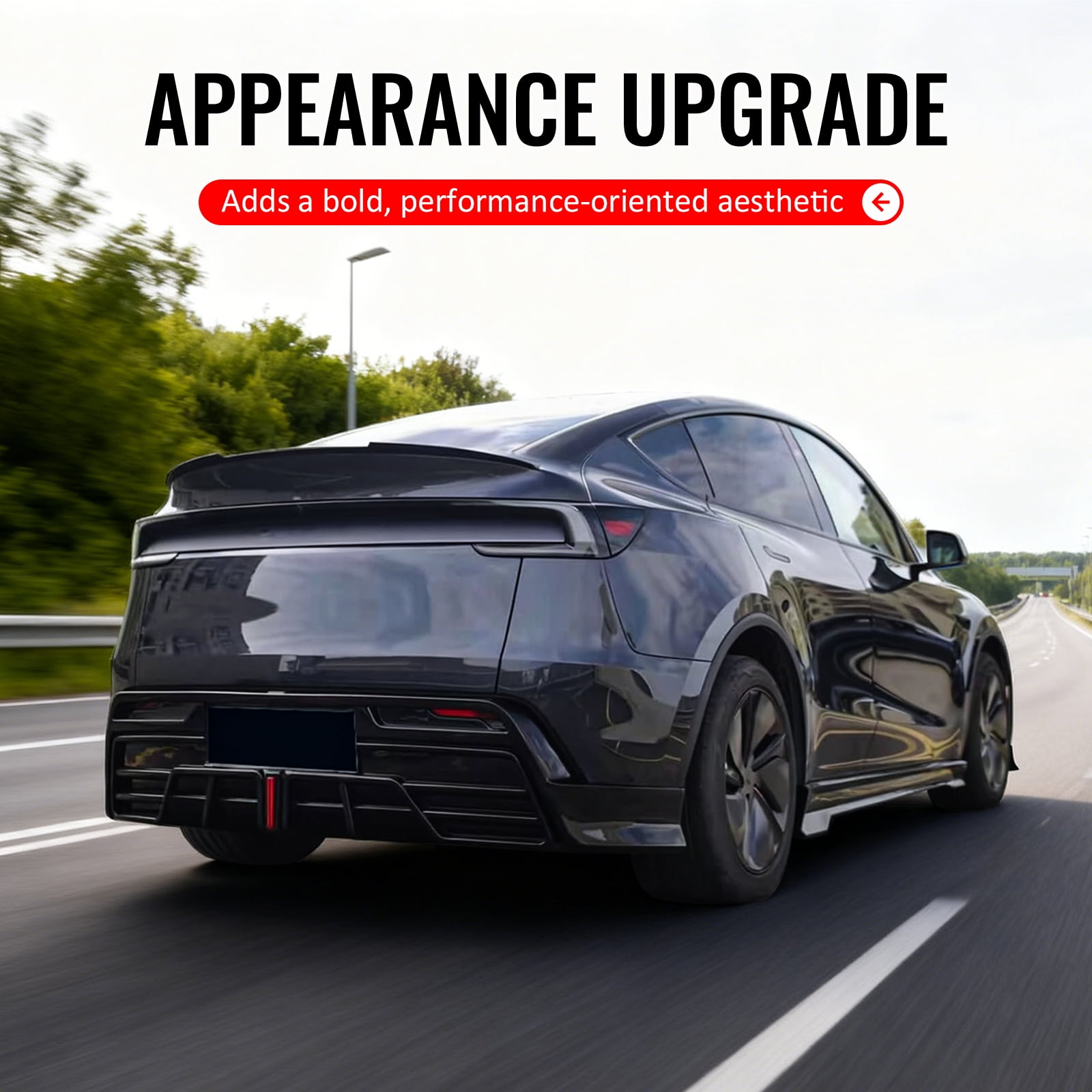 Ikon Motorsports Trunk Spoiler Fits 2026 Tesla Model Y Juniper, V Style Carbon Fiber Print ABS Plastic Add-on Rear Trunk Lid Spoiler Wing Lip