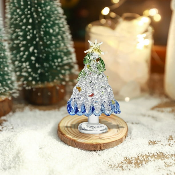 Mini adornos de cristal para árbol de Navidad, árbol de Navidad de cristal pequeño, casa de muñecas de Navidad, figuras de invierno en miniatura para manualidades, decoración de fiestas navideñas