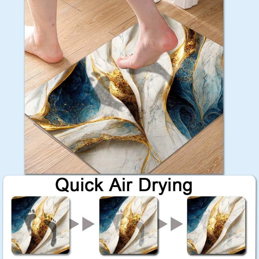 Bath Mat Rug,Abstract Blue and gold marble Non Slip Quick Dry Super Absorbent Thin Bathroom Rugs Fit Under Door-Easy to clean Bathroom Floor Mats-Shower Rug for Shower Sink Bathtub(20" x 31"In)
