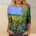 thumbnail image 1 of Qertyioot Hauts de Mode pour Femmes, T-shirt Imprimé Manches 3/5 Blouse Col Rond Décontracté, 1 of 5