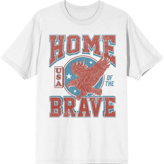 USA Home of the Brave Men's White Crew Neck Short Sleeve Tee-Medium