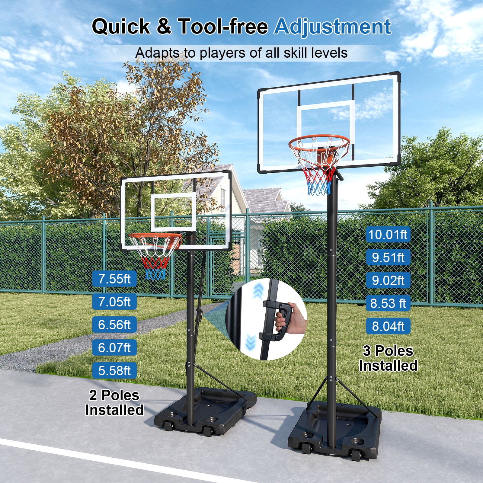 Gymax 10 FT Portable Basketball Hoop w/ Shock Absorbent Rim Fillable Base for Adults
