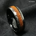 thumbnail image 5 of Tungsten Rings for Men Wedding Bands for Him Womens Wedding Bands for Her 8mm Black Koa Wood Inlay Dome Flower Design, 5 of 6