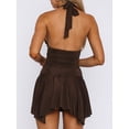 thumbnail image 6 of Jaimenalin Women Halter V Neck Mini Dress Flowy Irregular Ruffle Hem Backless Summer Dress Ruched Dresses Brown XL, 6 of 9
