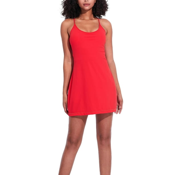 Jumpingount Vestidos deportivos para mujer Ropa deportiva Traje de baile Sin mangas Ropa de secado rápido Vestido de tenis de golf de color sólido para Vestidos Rojo XXL Jumpingount AP011460-10