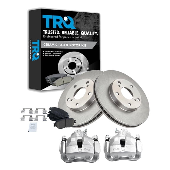 TRQ Front Brake Pad & Rotor Kit Brake Caliper Brake Pads Brake Rotor Ceramic Vented Fits Select 2006 Toyota Camry