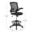 thumbnail image 5 of Emma + Oliver Mid-Back Black Mesh Ergonomic Drafting Chair with Foot Ring and Flip-Up Arms, 5 of 12