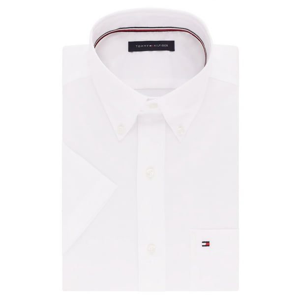 Tommy Hilfiger Men's Short Sleeve Button-Down Shirt, White, 16