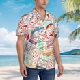 thumbnail image 6 of Uemuo Passport Stamp Printed Regular Fit Short Sleeve Casual Hawaiian Shirt for Men,Aloha shirt,Tropical shirt,Floral print shirt,Vacation Beach shirt-Large, 6 of 9