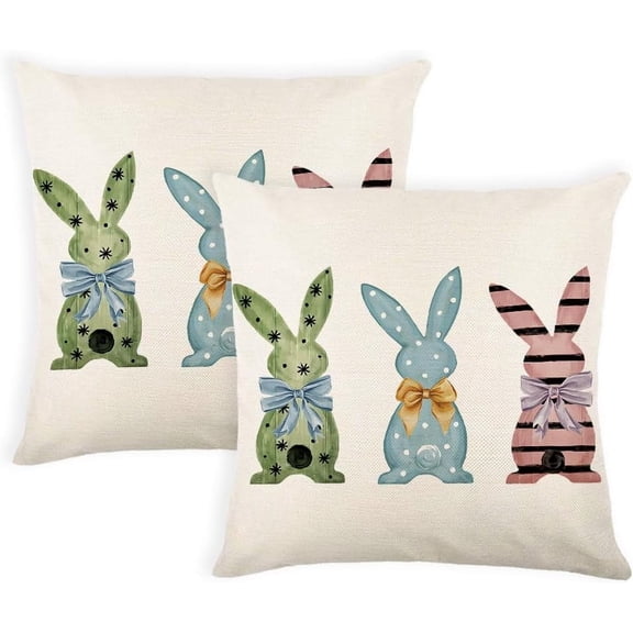 Easter Pillow Covers Colorful Bunny Throw Pillow Covers 16 x 16 Inch Set of 2 Easter Decoration Rabbit Cushion Case for Bedroom Sofa Couch Easter Holiday Festivals Home Decor White
