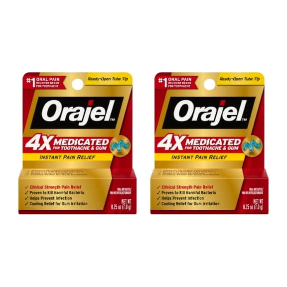 Orajel 4X Medicated For Toothache & Gum Relief, Cooling Gel, 0.25 oz (Pack of 2)