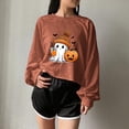 thumbnail image 5 of Lcziwo Halloween Sweatshirt for Women Crop Cute Ghost Long Sleeve Crew Neck Tops Spooky Season Party Fall Fashion Pullover Coffee,XL, 5 of 6