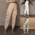 thumbnail image 4 of YESTUNE Women High Waist Jogger Cargo Pants Drawstring Solid Loose Pockets Sweatpants, 4 of 19