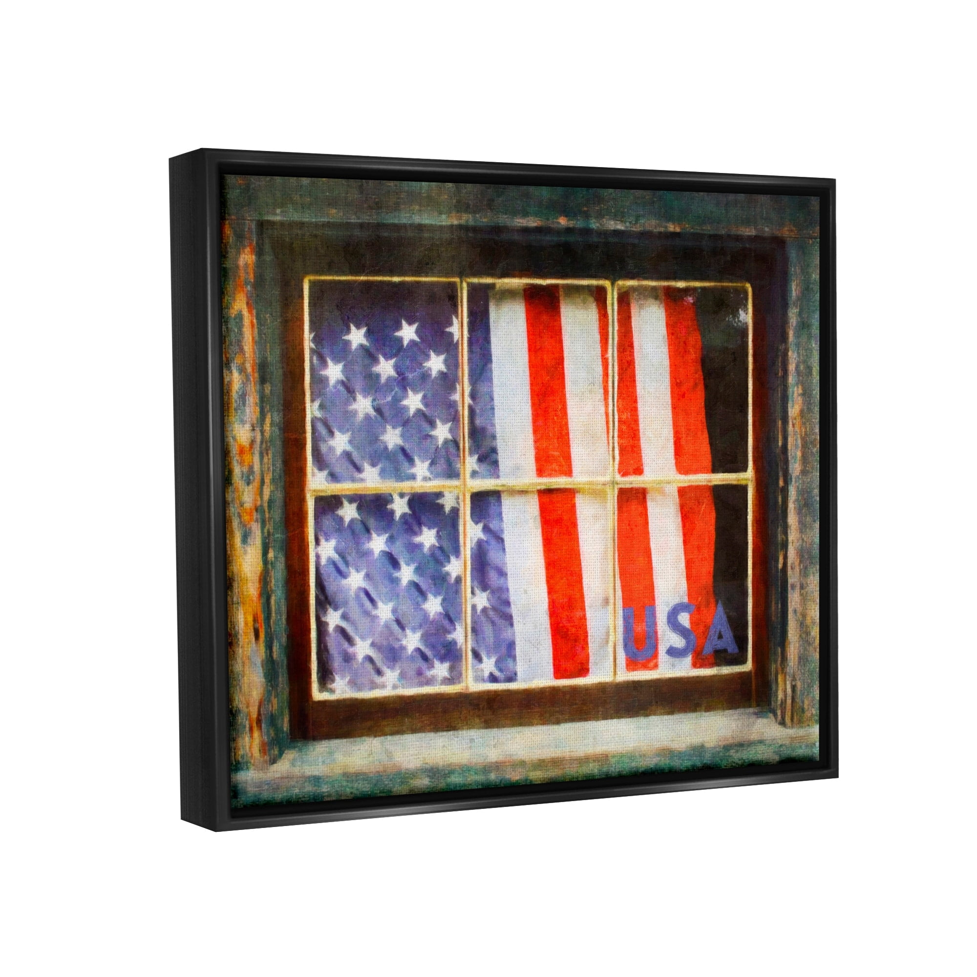 Stupell Industries Patriotic American Flag Rustic Window Festive Home Painting Jet Black Floating Framed Canvas Print Wall Art, Design by Graffitee Studios