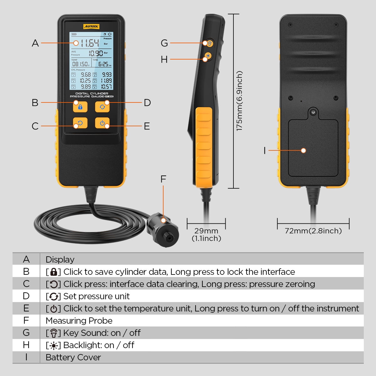 AUTOOL PT610 Digital Cylinder Compression Pressure Tester, 0-426PSI 0~29bar Auto Petrol Engine Gauge Tool Kit with Adapters & Hoses