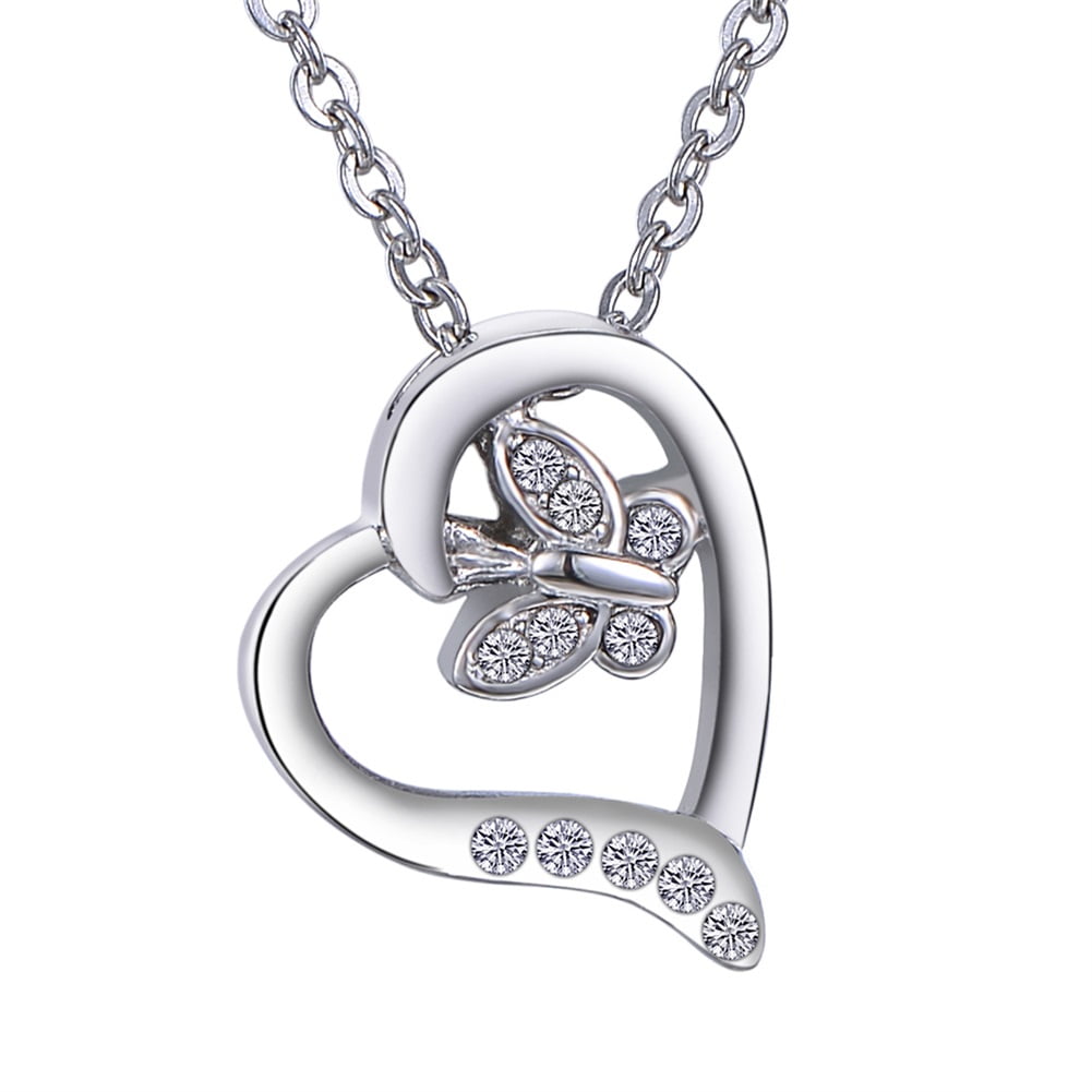 Crystal Butterfly Heart Cremation Jewelry for Ashes Pendant Urns Love Pet/Human Stainless Steel Keepsake Memorial Necklace for Women Men 