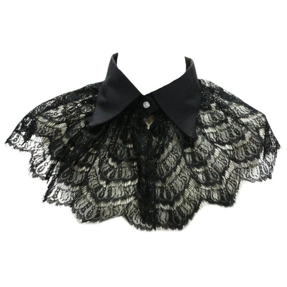 Women Girls Vintage Black Crochet Floral Lace Fake Collar Pointed Lapel Detachable Half Shirt Shawl Decorative Choker