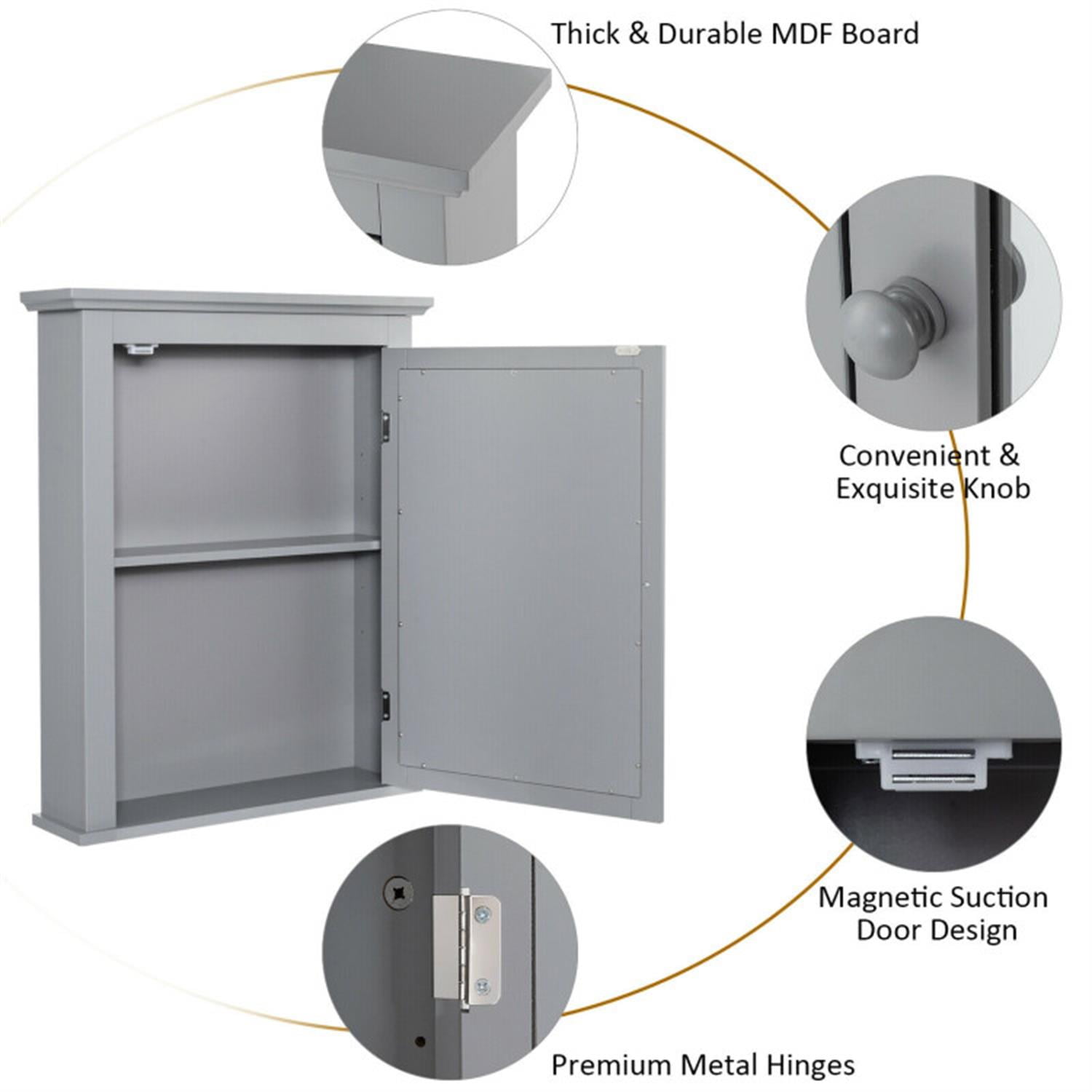 Demi Bonn Bathroom Wall Cabinet, Wall Mounted Bathroom Mirror Cabinet, Bathroom Wall Mounted Storage Mirror Medicine Storage with Adjustable Shelf, Gray