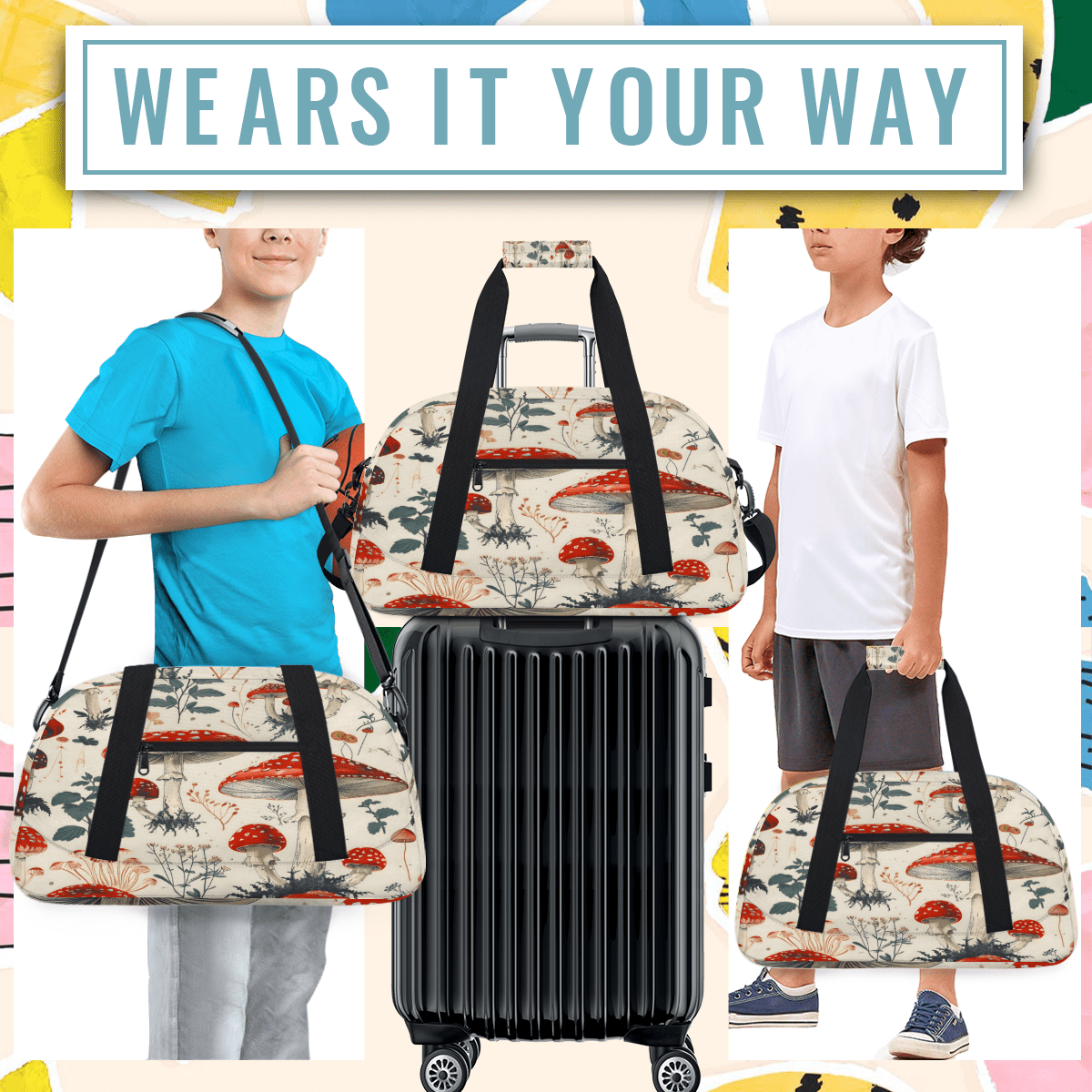 Herdesigns Sports Duffle Bags Travel Duffle Bag Gym Bag Red Mushroom Weekender Travel Bag Waterproof Overnight Bag Carry On Travel Tote Bag Dance Bags